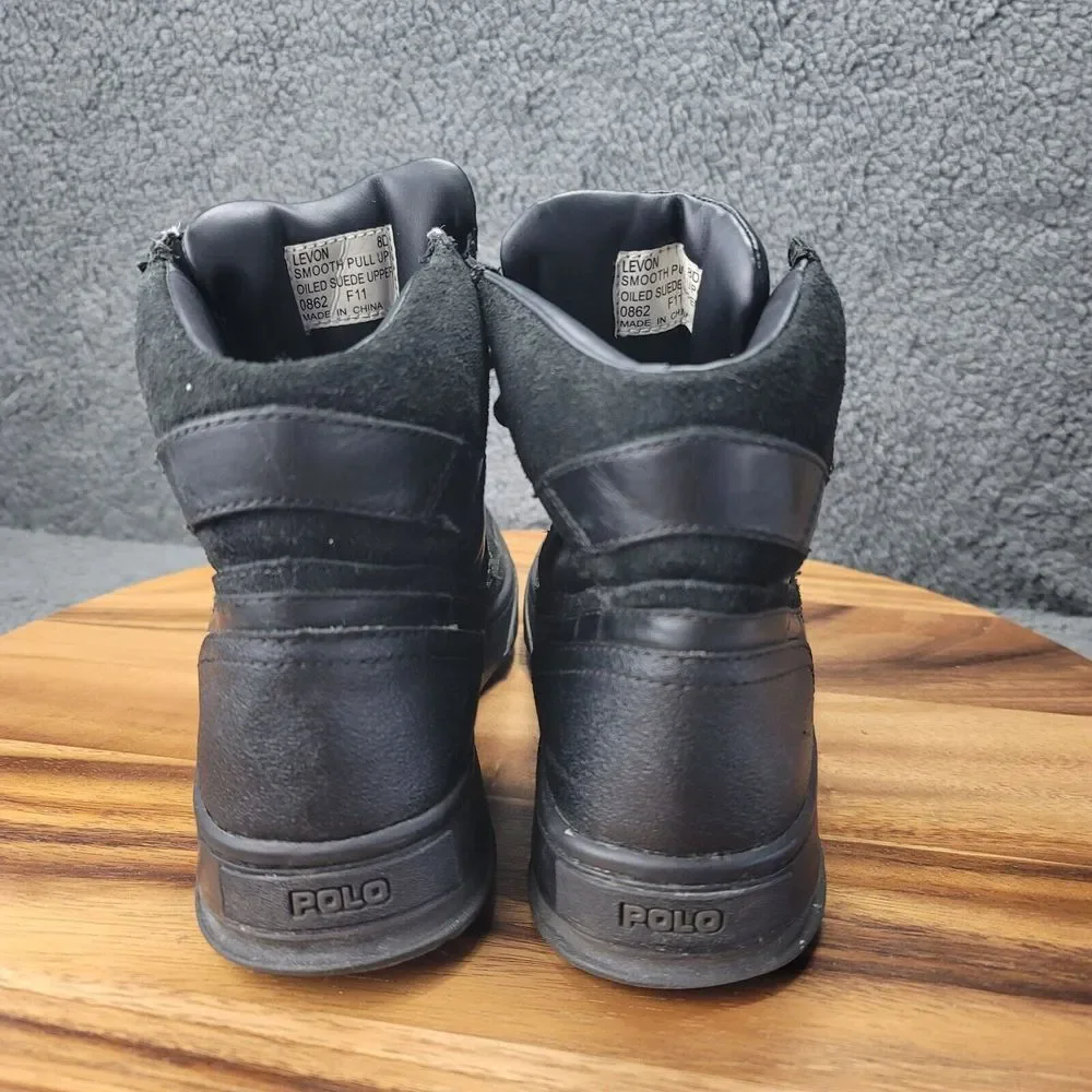 Polo Ralph Lauren Boots Levon Black Leather Suede Mens‎ Size 8 D Rain Winter